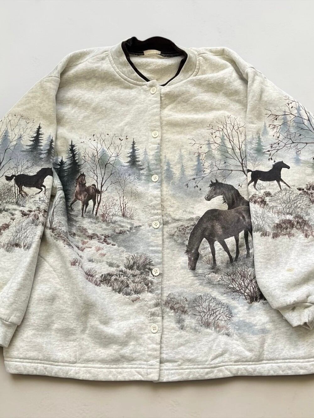 Vintage 90s All Over Print Horse Graphic Cardigan Sweater Womens Large Western